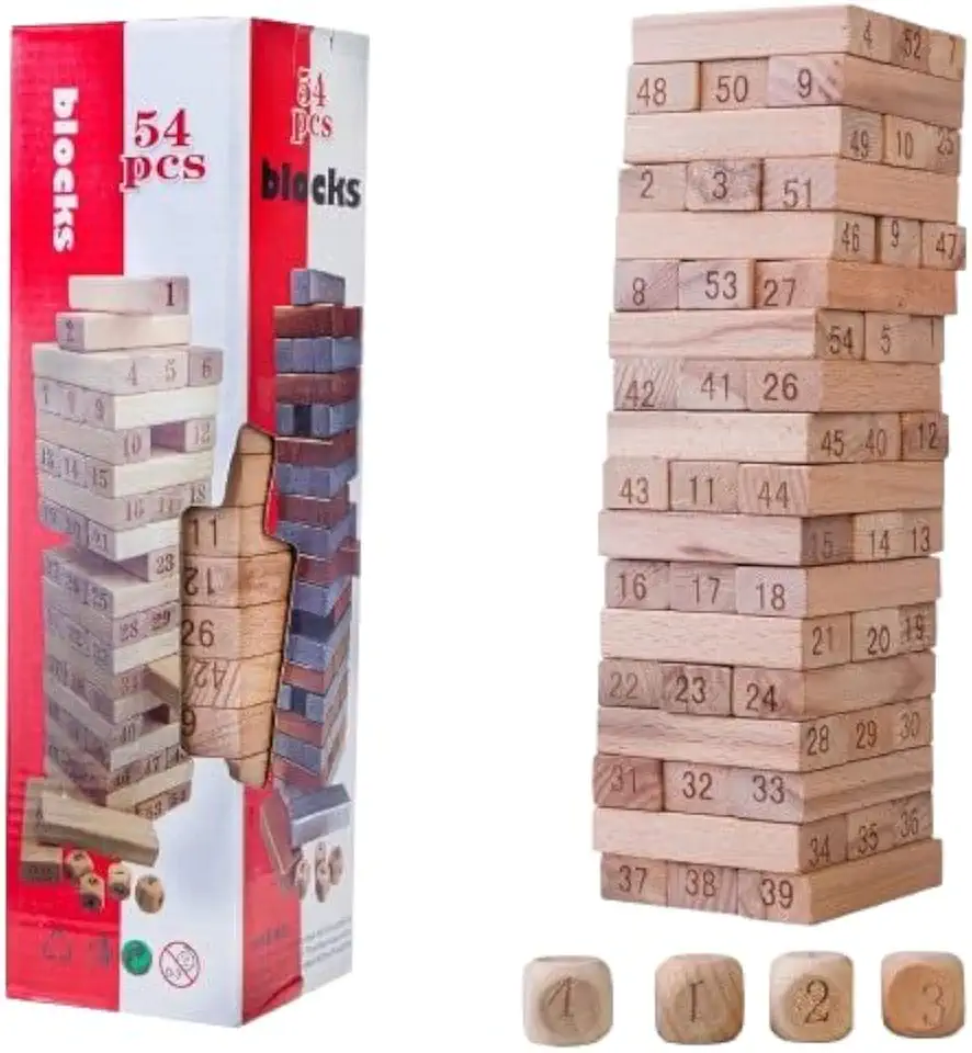 AVIDERS™ Classic Zengaa in Hardwood Blocks,for Adults and Kids(54 Blocks Game) for 1 or More Players (Classic Zeengaa) (Colored)
