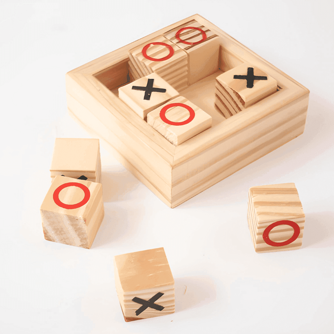 AVIDERS™ Wooden Tic Tac Toe Mind Challenging Cross & Zero Family Board Game for Kids & Adults | Strategy Board Games | Board Games for Adults | XOXO Learning Toys (Black & Red)